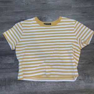 Brandy Melville yellow/white striped crop tee